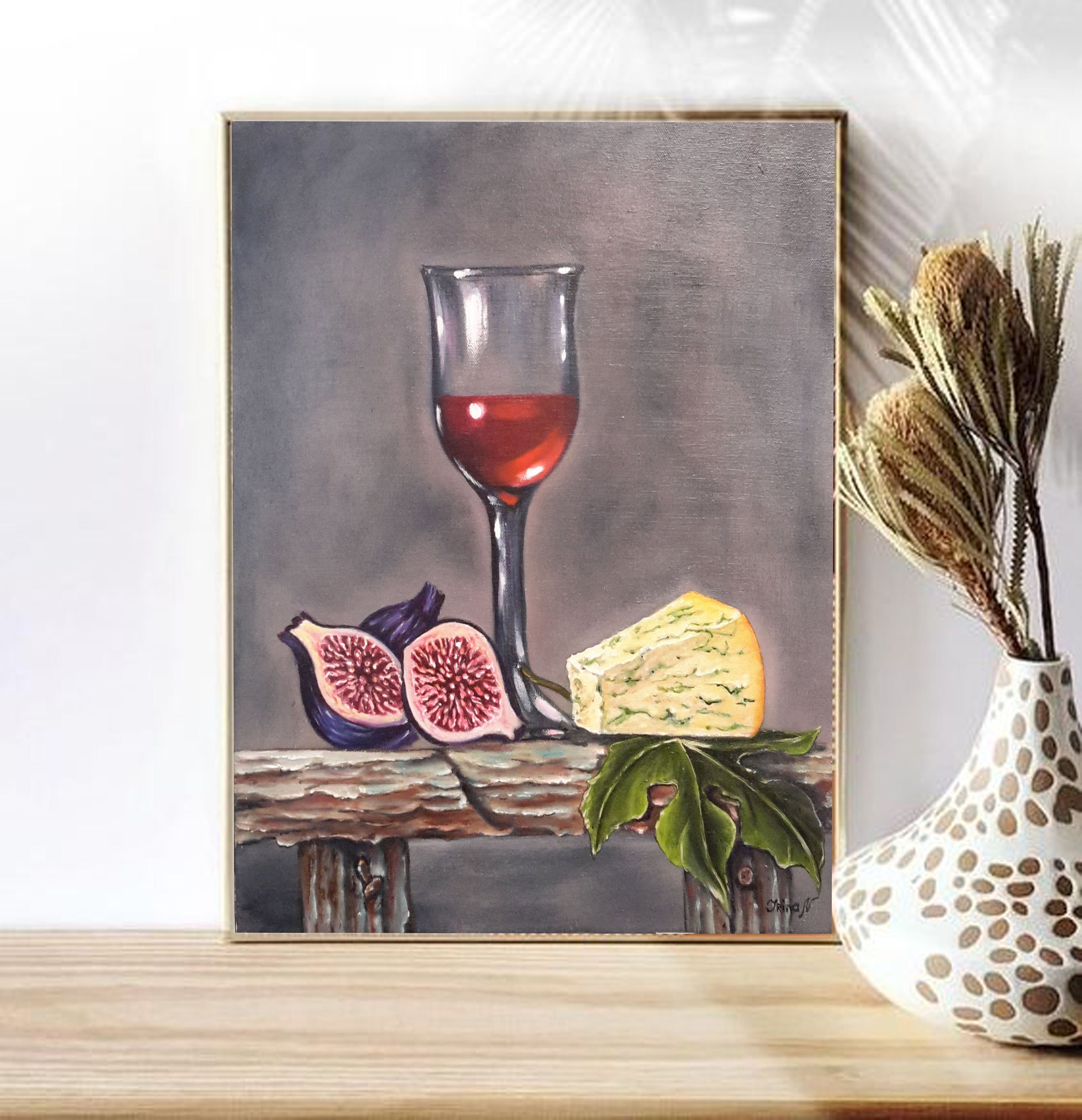 Figs Painting Original Art Wine Painting Cheese Wall Art by Etsy