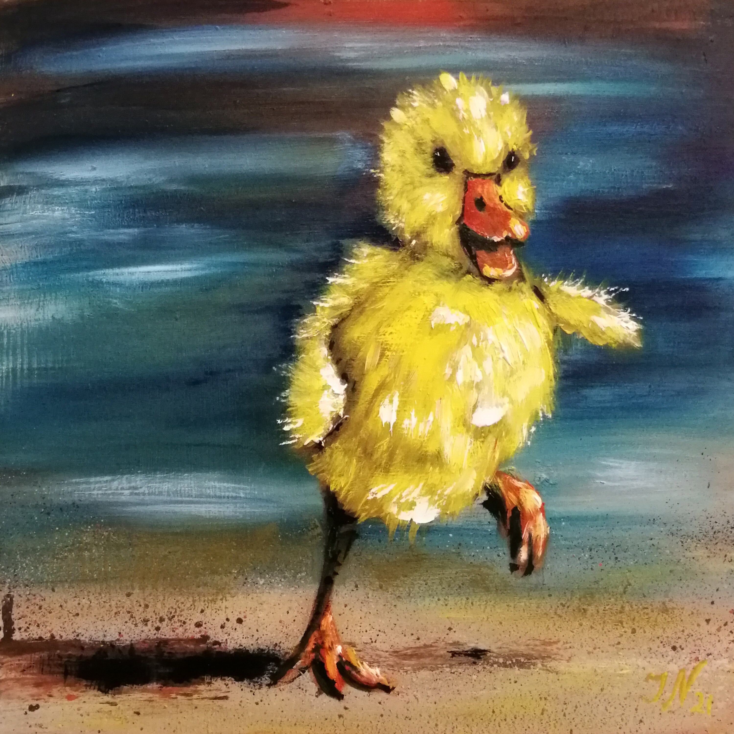 Baby Animal Painting Original Art Duckling Painting Eco | Etsy