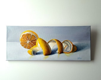 Lemon Oil Painting Original Art Kitchen Wall Art Honeycomb size 8x20 inch by LienzArt