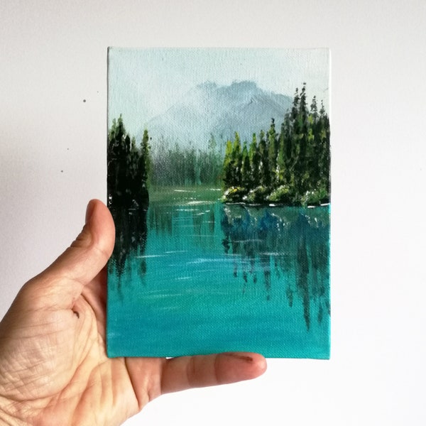 Emerald Lake original oil painting, Canadian Mountain Landscape, custom oil painting on canvas