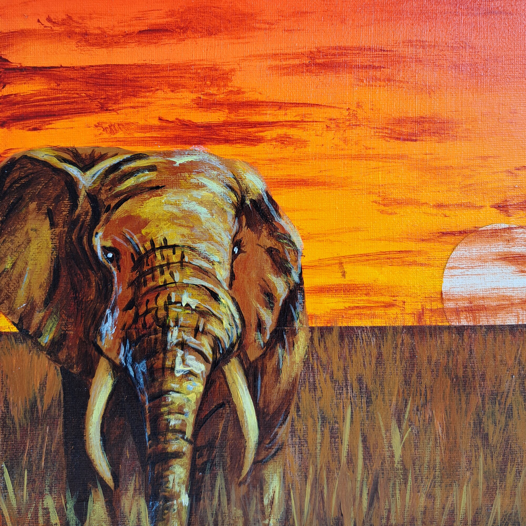 Elephant Original Painting, African Landscape Wall Art, African Animal