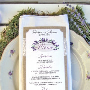 Menu Matrimonio, Linea Provenza, Menu Lavanda, Menu Country Chic
