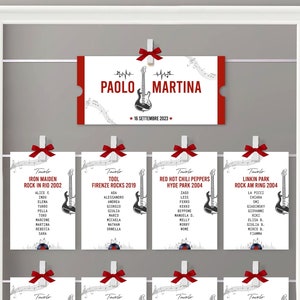 Cartellini per Tableau de mariage e Segna tavoli, Tableau Linea Musica Rock, Tableau Matrimonio, Tableau 18 anni, Tableau musica