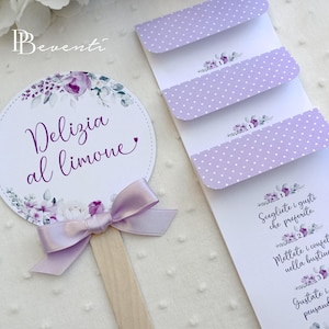 Set per Confettata Prima Comunione, Palette segnagusto e Bustine per confettata, Confetatta Cresima, Battesimo,  Fiori Viola