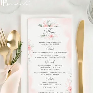 Menu Matrimonio Linea Sweet Rose, Menu singolo, Menu Nozze, Rosa Cipria