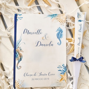 Libretto Messa Matrimonio Linea Profondo Blu, Tema Mare, Libretto Messa Personalizzato, Blu, Sabbia