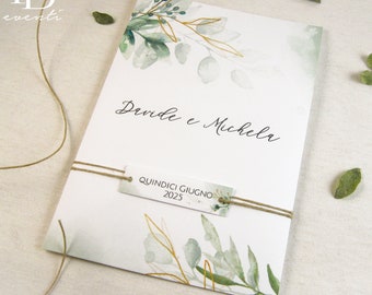 4,30 euro cad. Partecipazione di Matrimonio Linea Foliage, Partecipazione Grafica Green, Invito Nozze Artigianale, Partecipazione a tasca