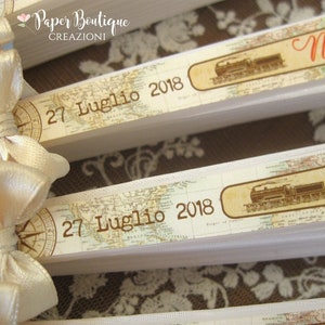 Ventaglio Matrimonio Personalizzato, Matrimonio tema Viaggio Vintage, Ventagli Personalizzati, Treno, Aereo