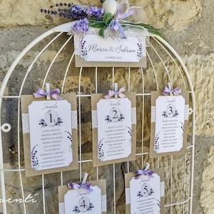 Planificador de mesas para bodas y marcadores de mesa, Planificador de mesas de línea provenzal, Planificador de mesas para bodas, Planificador de mesas para comuniones, Planificador de mesas color lavanda imagen 1