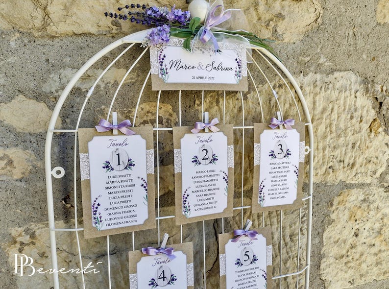 Planificador de mesas para bodas y marcadores de mesa, Planificador de mesas de línea provenzal, Planificador de mesas para bodas, Planificador de mesas para comuniones, Planificador de mesas color lavanda imagen 1