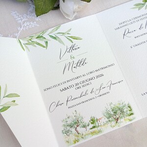 Partecipazione di Matrimonio Linea Tuscania, Matrimonio tema Ulivo, Invito Nozze Artigianale, Nozze greenery
