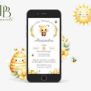 Invito Apetta, Invito Battesimo per WhatsApp, Annuncio nascita, Invito compleanno, Api e miele, Apette
