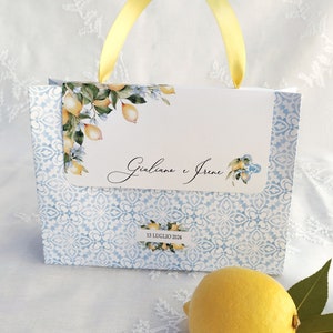 Mediterranean Line Wedding Bag, Personalized Welcome Bag, Party Shopper, Wedding Ceremony Gadget, Majolica and Lemons