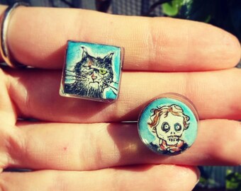 6 Halloween cat charms black HC115