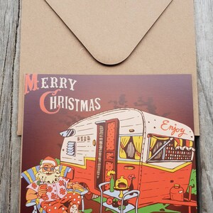 Carte Joyeux Noël- taille 150 x 150 cm- Carte artisanale vierge- Enveloppe kraft incluse- Amoureux des caravanes- Fait main- Fabriqué en Australie.