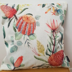 Australian native botanical designs on linen,cushion covers- handmade- Banksia- Golden Wattle- Eucalyptus