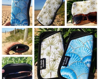 Palms and Shells- Glasses cases- Glasses soft pouch- Sunglasses case- 2 sizes- Handmade- Made in Australia- Gift idea.