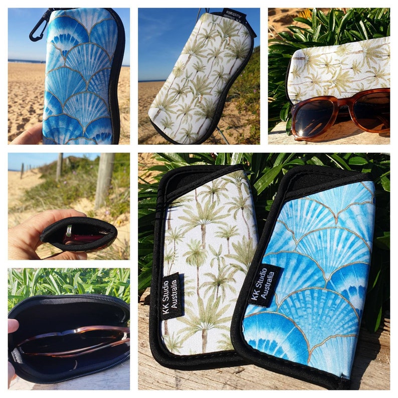 Palms and Shells Glasses cases Glasses soft pouch Sunglasses case 2 sizes Handmade Made in Australia Gift idea. image 1