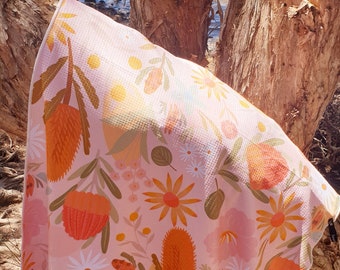 Sand Free- Beach Towel- Absorbent fabric- Native Flora- Tropical- Lightweight- 160x80cm- Compact size-Double sided- Handmade in Au.