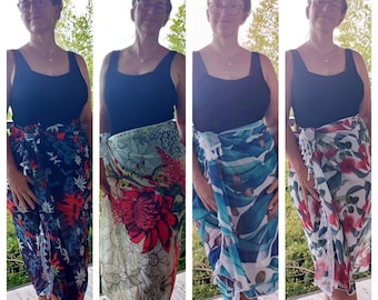 Long Sarong- Beach wrap- Native Australian Flowers- Resortwear- Cover up- Great for Beach, Pool, Cruise, Holiday- One Size- Made in Au.