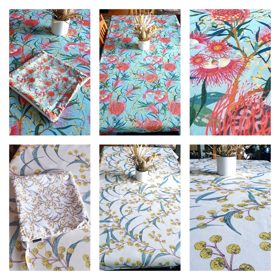 Wattle Waratah Wildflowers Tablecloth Linen and Cotton Blend Size