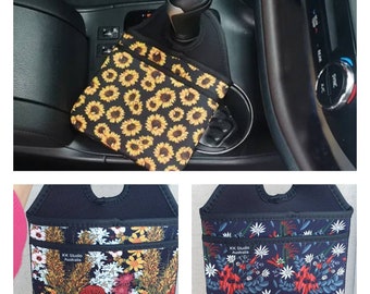 Neoprene Eco-Friendly Car Tidy Bag- Auto Litter Trash Bin- Pouch -Keeper Organiser- Floral designs- Made in Au.