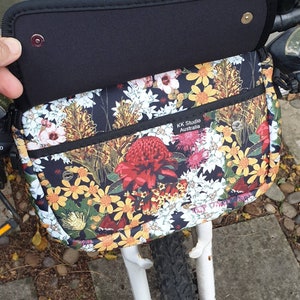 Front Handle Bike bag Waterproof Floral designs Ladies style Messanger Bag Carry water and phone Insulating Made in Au. image 9