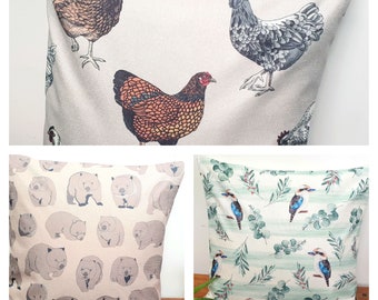 Australian Fauna- Birds Cushion cover- Handmade- Linen- Throw Cushion- Decorative Pillow- Home Decor- 45x45cm.