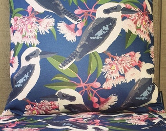 NEW- Collab with Katelyn Tso- Linen Cushion Cover- Linen Table Runner- Kookaburra - Australian Birds and Flora- Made in Australia- Handmade.