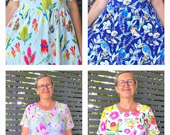 Vestido de mujer con estampado de flora autóctona australiana / Vestido casual de verano de talla grande con bolsillos / Tejido suave de lino / Estampado floral / Corte que realza las curvas / Hecho a mano