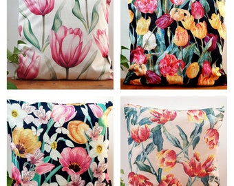 Tulip - Spring - Cushion Cover- Collection - 45x45cm- Linen Fabric- Indoors - Flowers- Garden Flora- Handmade.