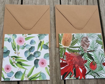 Banksia- Waratah- Eucalyptus- Greeting Card- Christmas Cards- Birthday Card- Blank cards- Handmade-Made in Australia.