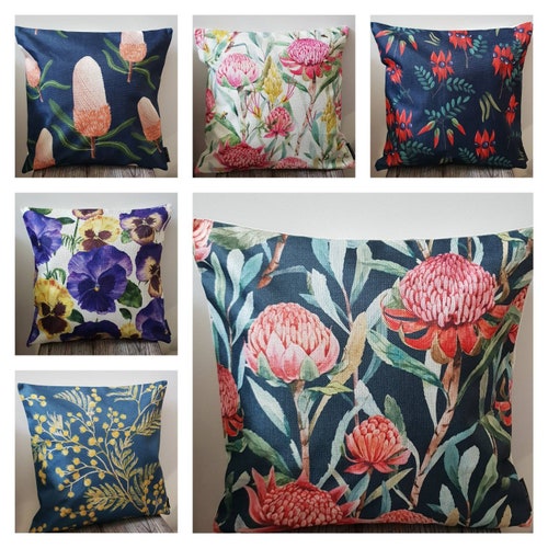 Australian Flora Cushion Covers Banksia Waratah Violet Etsy Australia
