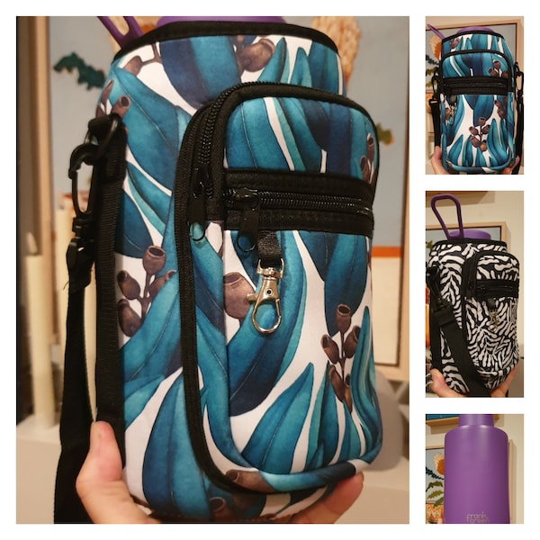 Jumbo- XL super big- Water bottle bag- phone bag- 2Litre capacity- two pockets with zipper- Adjustable strap- Made in Au.