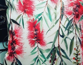 Bottle Brush- Australian- Botanical print- on cushion cover- linen- handmade.