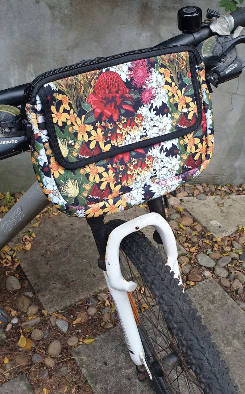 Front Handle Bike bag Waterproof Floral designs Ladies style Messanger Bag Carry water and phone Insulating Made in Au. Wildflowers