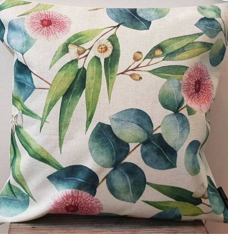 Australian Flowers Cushion Covers Eucalyptus Gumnut Waratah Handmade Linen Throw Cushion Decorative Pillow Home Decor 45x45cm. B