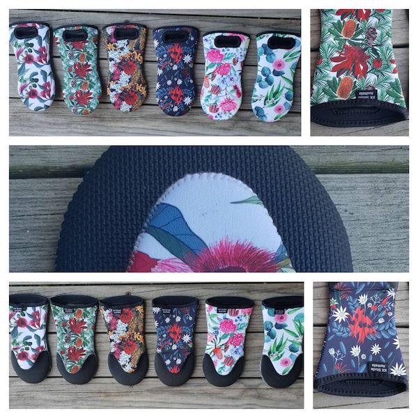 Oven Mitts- Oven Glove- Pot holder- Australian flora- Native flowers- Neopren fabric- Made in Australia- Great gift.