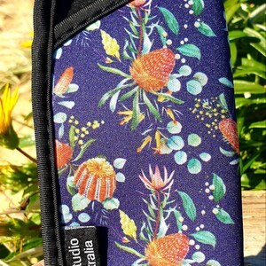 Glasses cases Glasses soft pouch Australian Native Flowers Handmade Made in Australia Gift idea. Blue Banksia