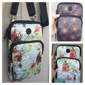Crossbody- Phone bag- Mobile phone carry bag-native Flora- Wildflowers- 2 pockets- Adjustable strap- Zipper for safety - Handmade in Au.