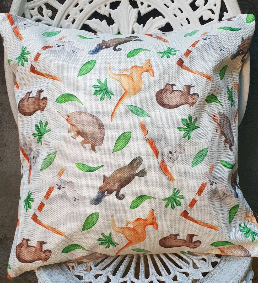 Australian Native Animals Cushion Covers Linen Size 45x45cm Handmade