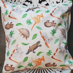 Australische einheimische Tiere – Kissenbezüge – Leinen – Größe 45 x 45 cm – handgefertigt – Geschenk – Australiana.
