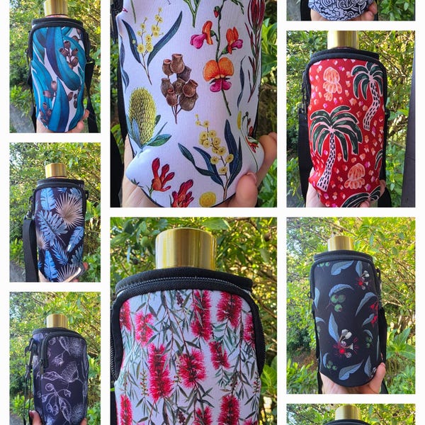 Nuevo - Tamaño XL - Botánico - Bolsas para transportar botellas de agua con bolsillo para teléfono - Correa ajustable - Cremallera en el bolsillo - Se adapta a teléfonos grandes - Lavable