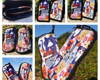 Glasses cases- Glasses soft pouch- Portable- Clip- Zipper- Sunglasses case-  Dogs and Cats print- Pet lovers- Handmade- Made in Australia.