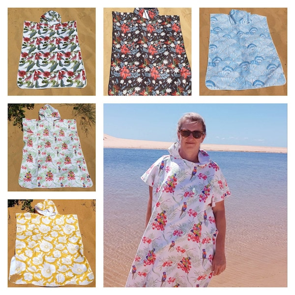 New- Beach hooded poncho- changing beach robe- quick dry- practical- summer beach towel poncho- comes with bag- Made in Au.