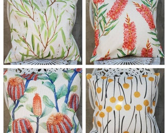 Australian native flowers- Cushion Covers- Linen- Size 45x45cm- Handmade- Made in Australia- Pillow- Great Gift.