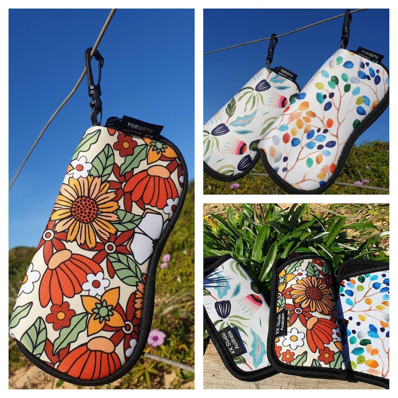 Glasses cases Glasses soft pouch Glasses case Portable Small Sunglasses cases Floral Handmade Made in Australia Gift idea. imagem 1