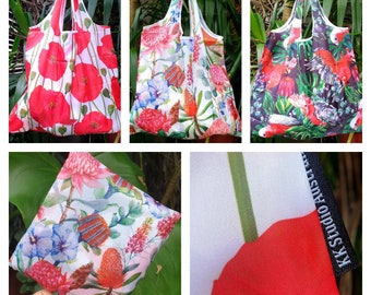 Reusable- Eco Shopping Totes- Foldable- Australian Native Flora- Made in Australia.