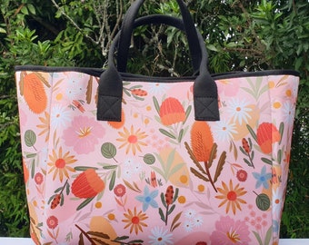 Large - Neoprene- Tote - Christie Williams pattern - Native Floral Bag - Handmade in Australia.