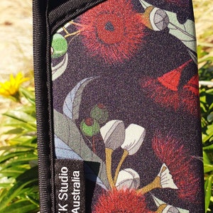 Glasses cases Glasses soft pouch Australian Native Flowers Handmade Made in Australia Gift idea. Dark Gumnut